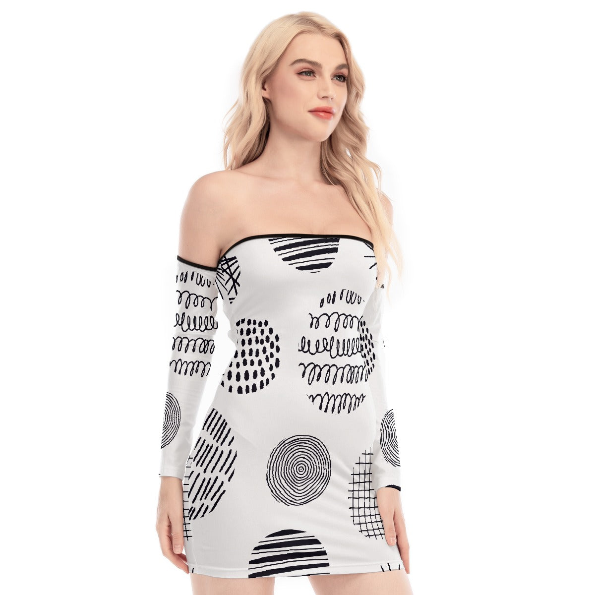 All-Over Print Women's Off-shoulder Back Lace-up Dress