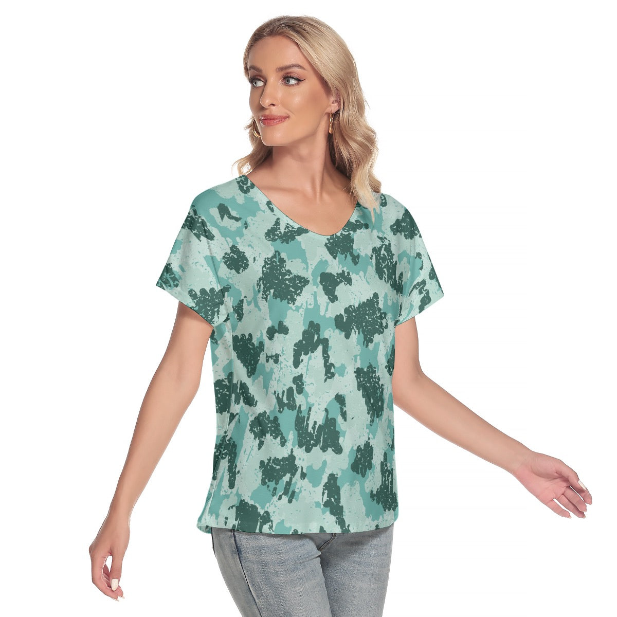 All-Over Print Women's Loose V-neck Short Sleeve T-shirt