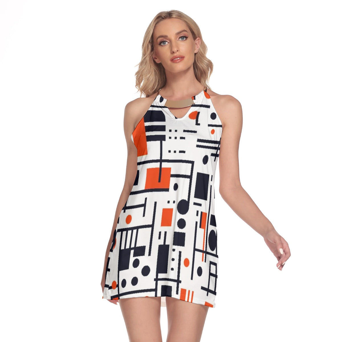 All-Over Print Women's Round Neck Above Knee Dress