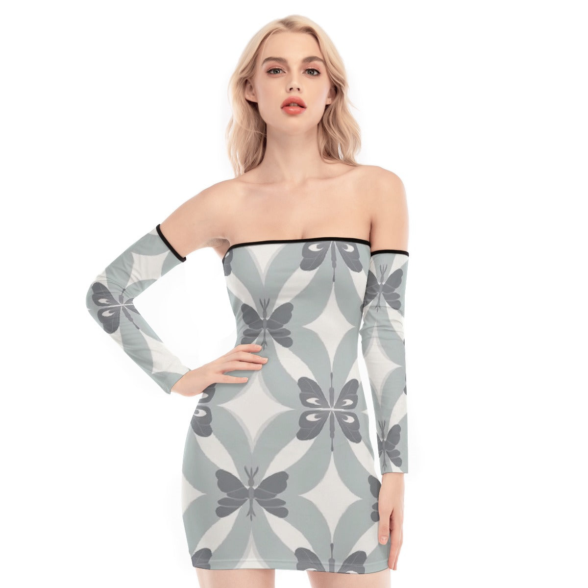 All-Over Print Women's Off-shoulder Back Lace-up Dress