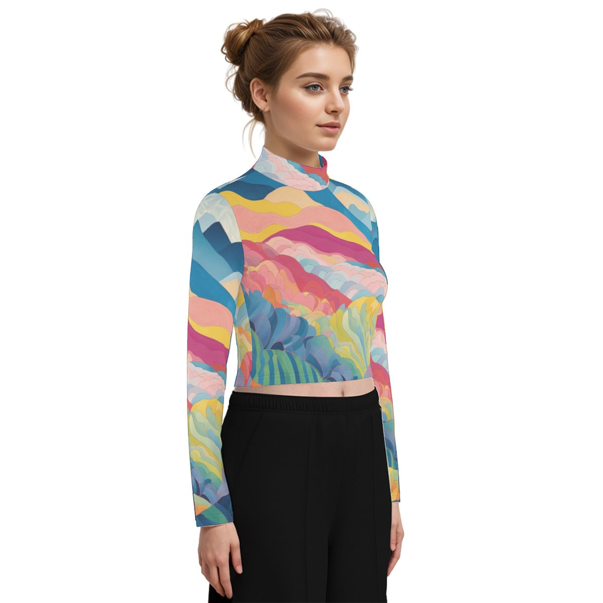 Eco-Friendly All-Over Print Women's Turtleneck T-shirt With Long Sleeve