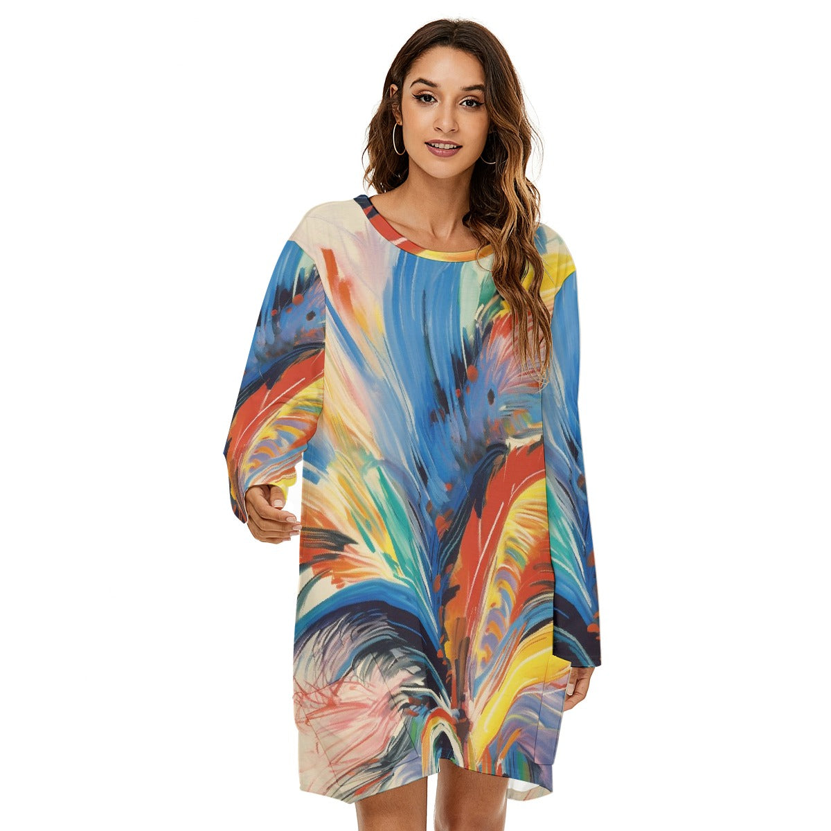 All-Over Print  Women's Loose Crew Neck Dress