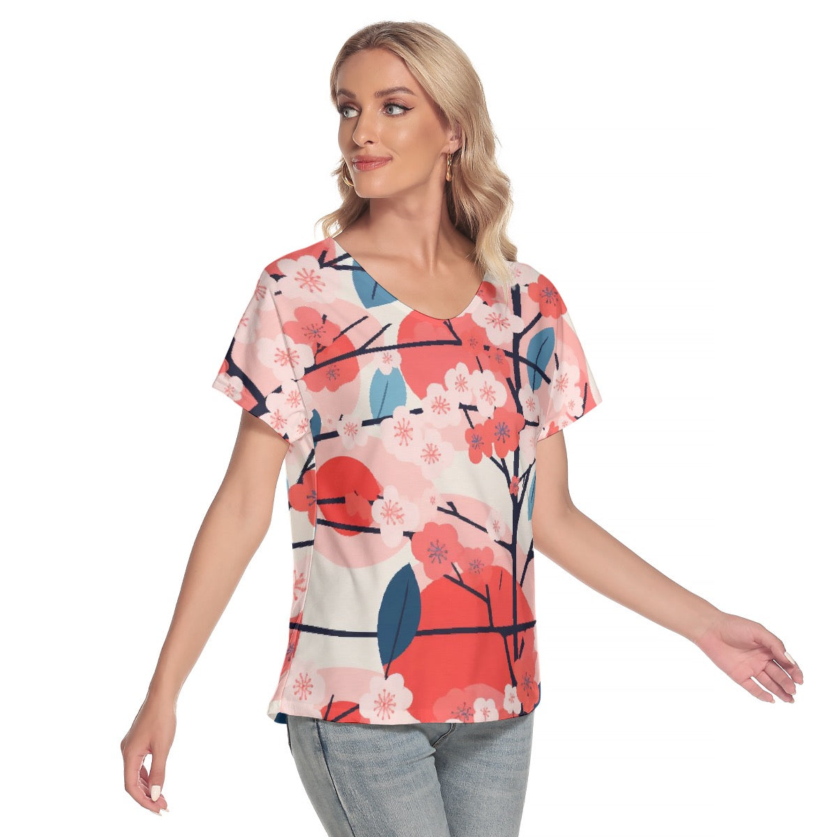 All-Over Print Women's Loose V-neck Short Sleeve T-shirt