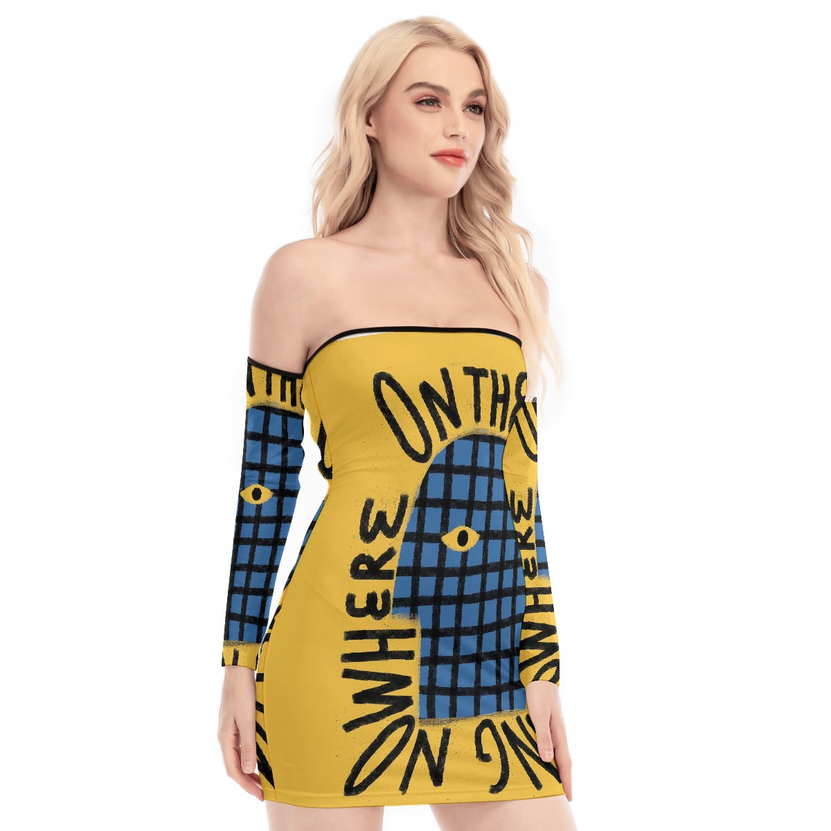 All-Over Print Women's Off-shoulder Back Lace-up Dress