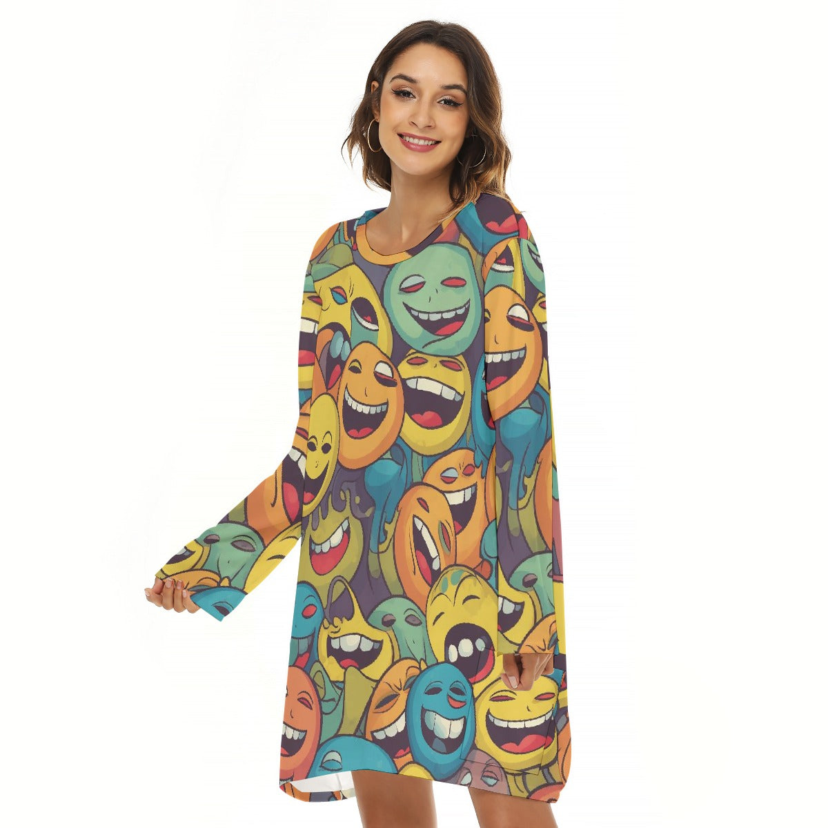 All-Over Print  Women's Loose Crew Neck Dress