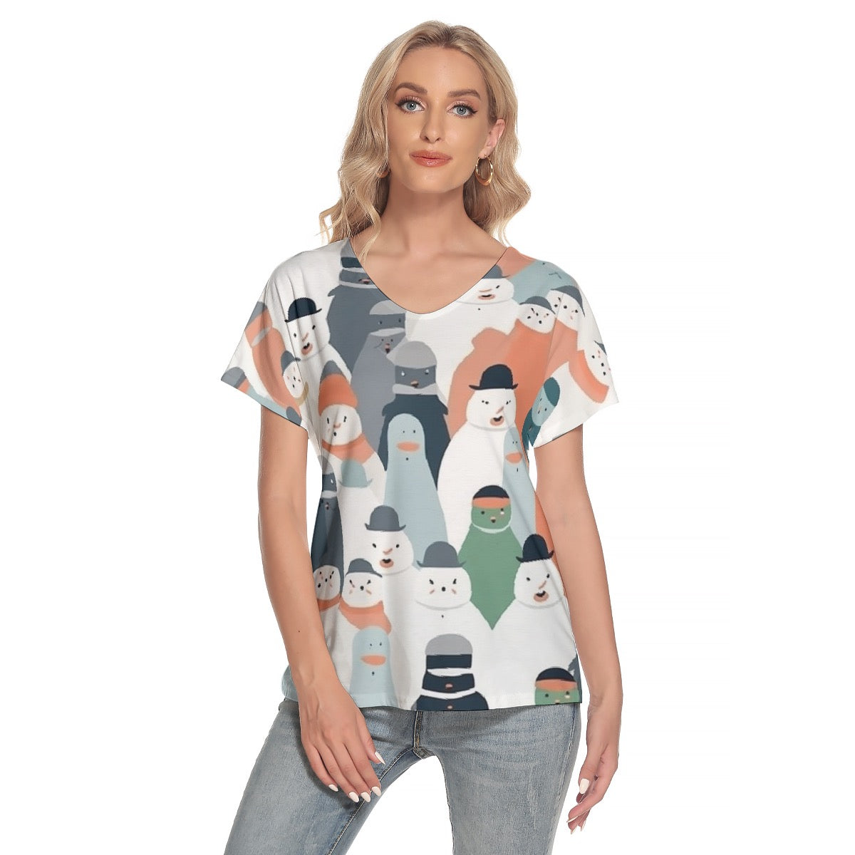 All-Over Print Women's Loose V-neck Short Sleeve T-shirt