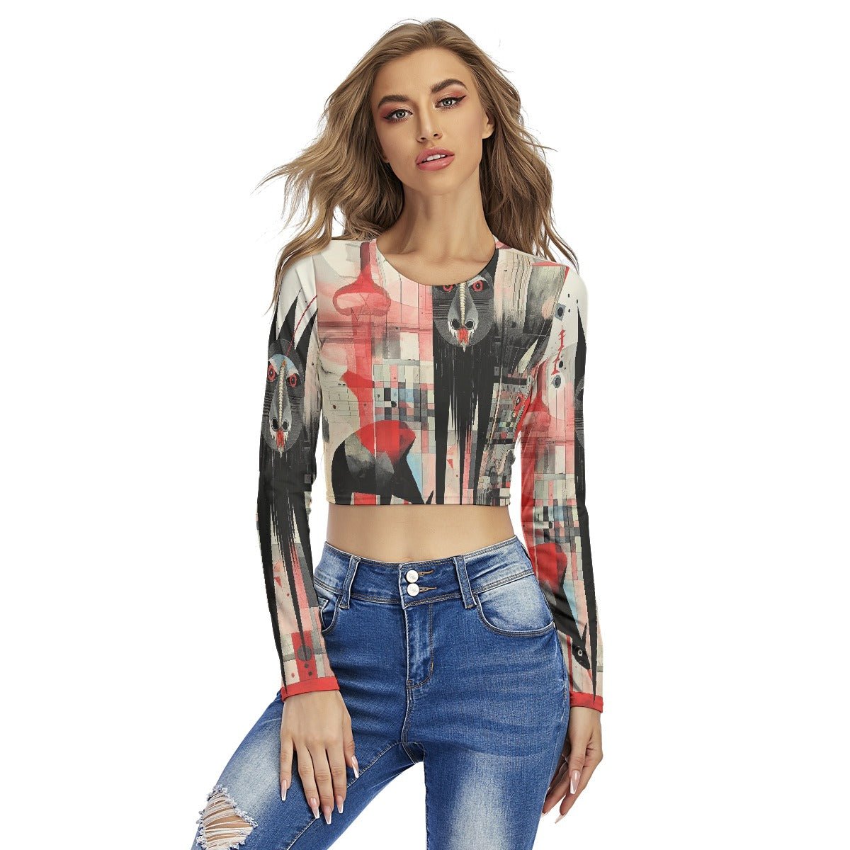 All-Over Print Women's Round Neck Crop Top T-Shirt