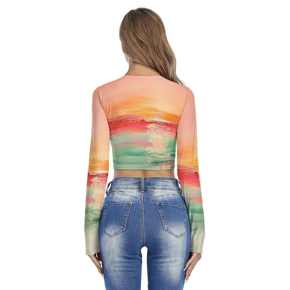 All-Over Print Women's Round Neck Crop Top T-Shirt