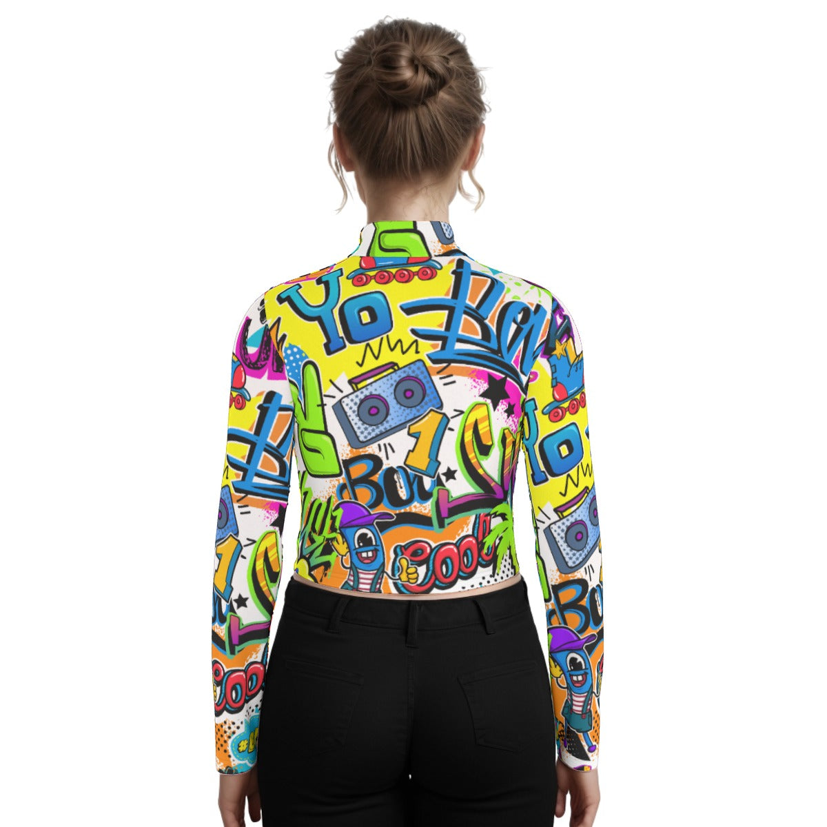 Eco-Friendly All-Over Print Women's Turtleneck T-shirt With Long Sleeve