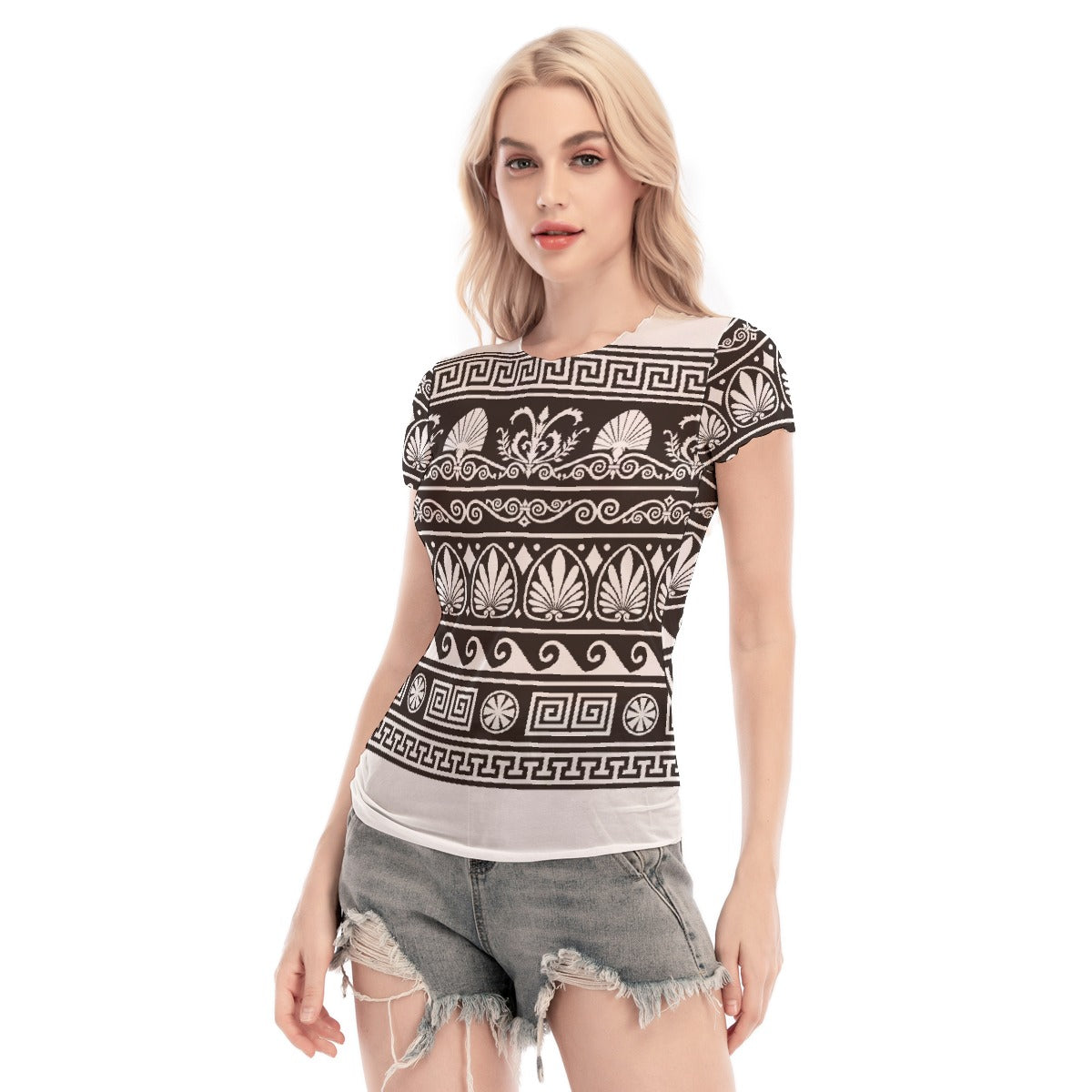 All-Over Print Women's Short Sleeve Mesh Blouse