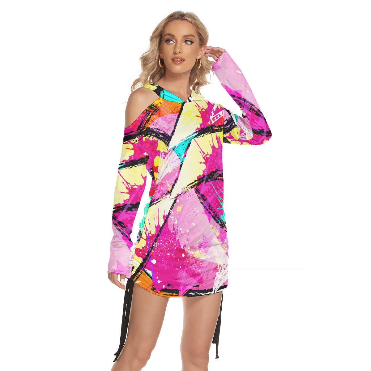 All-Over Print Women's One-shoulder Dress With Waist Shirring