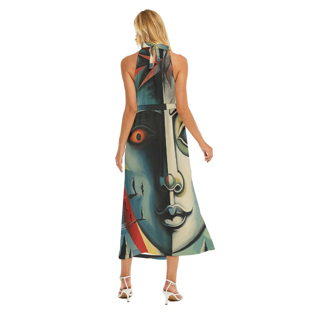 All-Over Print Women's Wrap Hem Belted Halter Dress