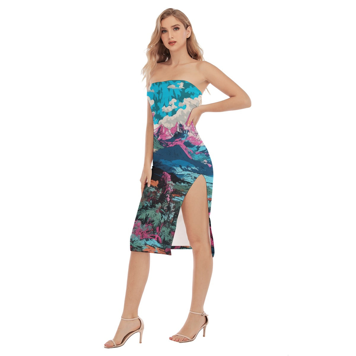 All-Over Print Women's Side Split Tube Top Dress