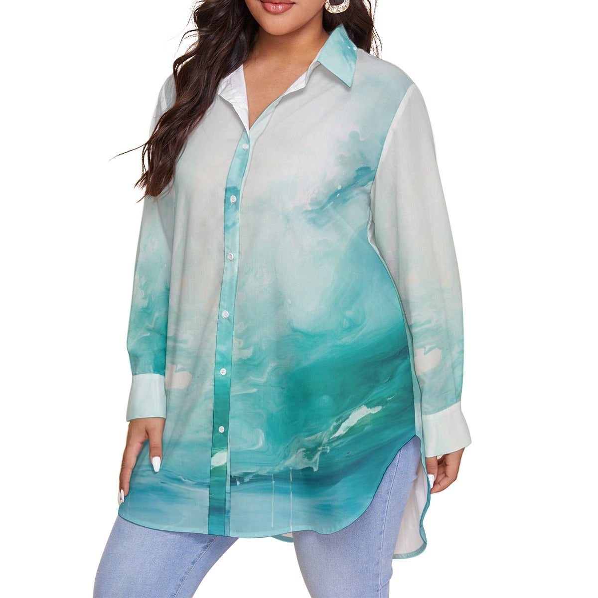 All-Over Print Women's Shirt With Long Sleeve(Plus Size)