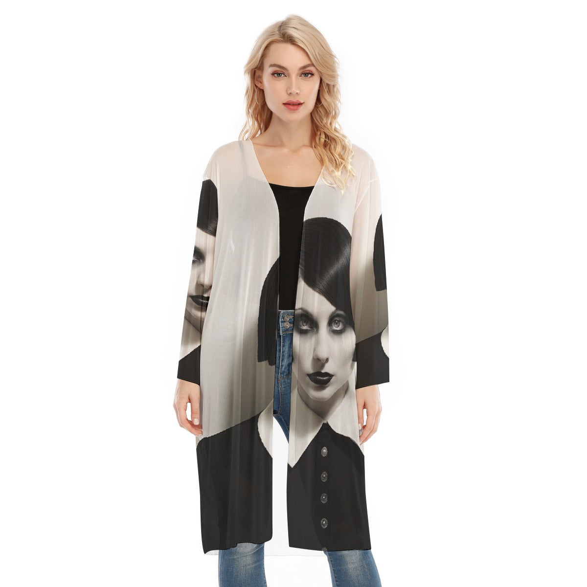 All- Over Print Women's Long Sleeve Mesh Cardigan