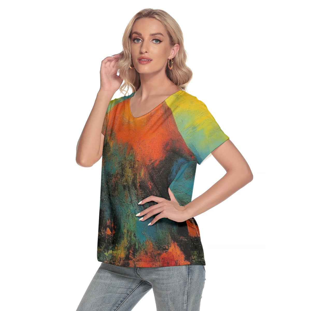 All-Over Print Women's Loose V-neck Short Sleeve T-shirt