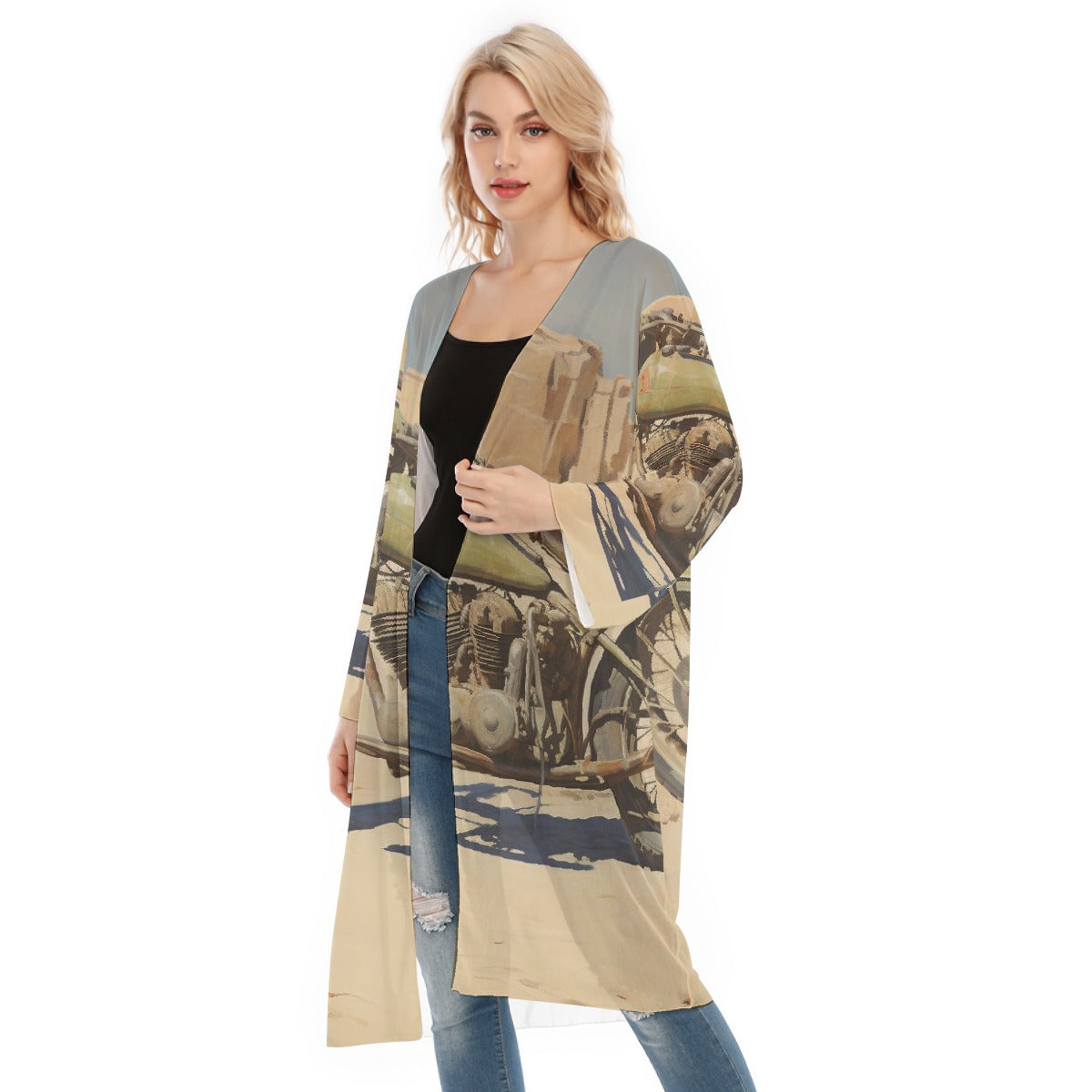 All- Over Print Women's Long Sleeve Mesh Cardigan