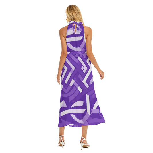 All-Over Print Women's Wrap Hem Belted Halter Dress