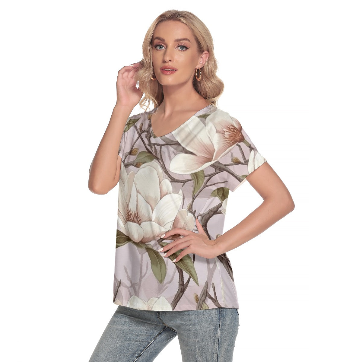 All-Over Print Women's Loose V-neck Short Sleeve T-shirt