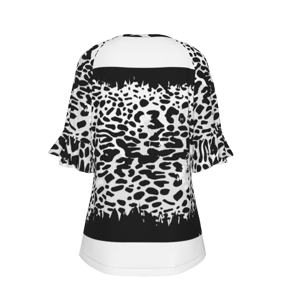 All-Over Print V-neck Women's T-shirt With Bell Sleeve