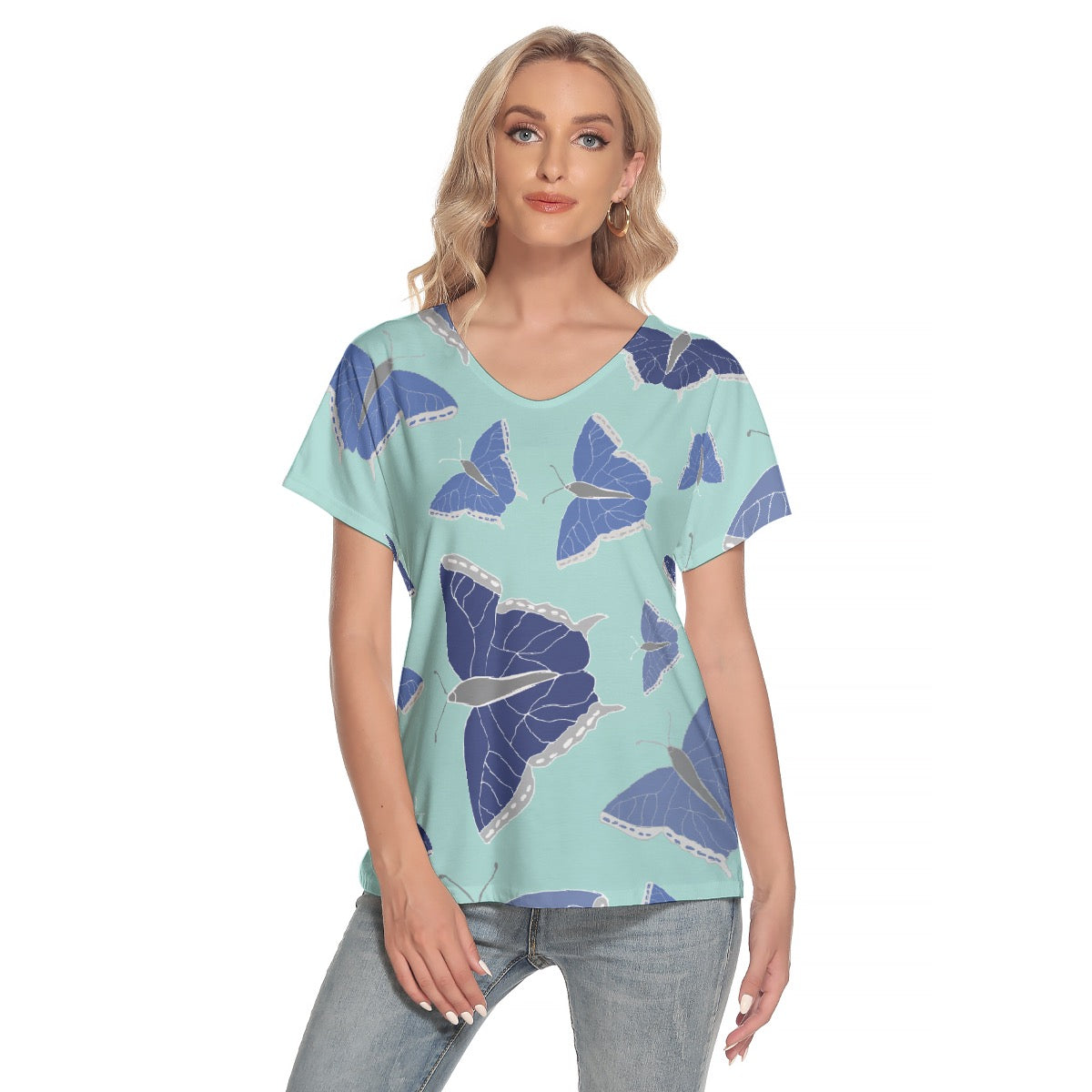 All-Over Print Women's Loose V-neck Short Sleeve T-shirt