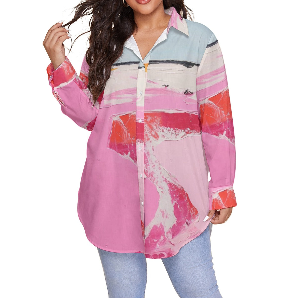 All-Over Print Women's Shirt With Long Sleeve(Plus Size)