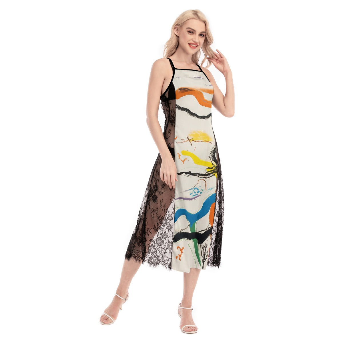 All-Over Print Women's Lace Cami Cross Back Dress