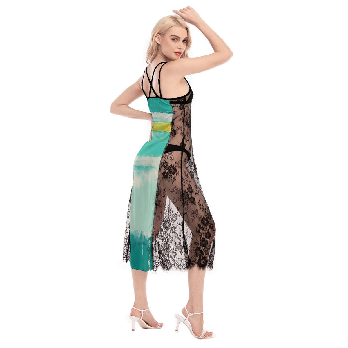 All-Over Print Women's Lace Cami Cross Back Dress