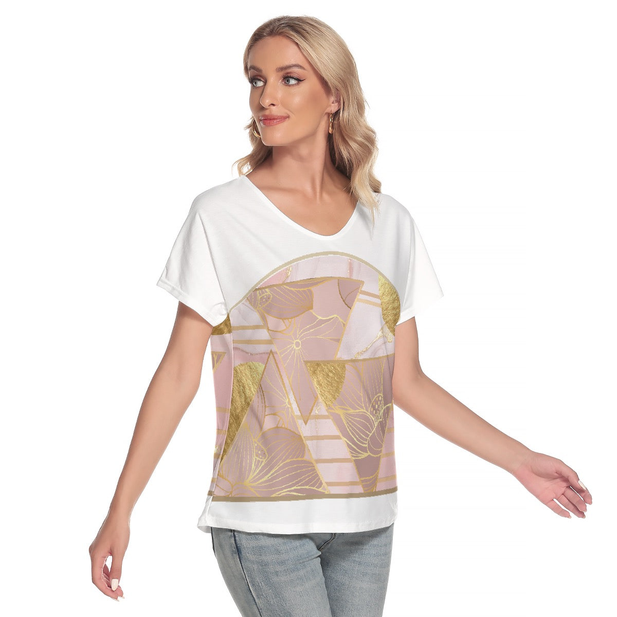 All-Over Print Women's Loose V-neck Short Sleeve T-shirt