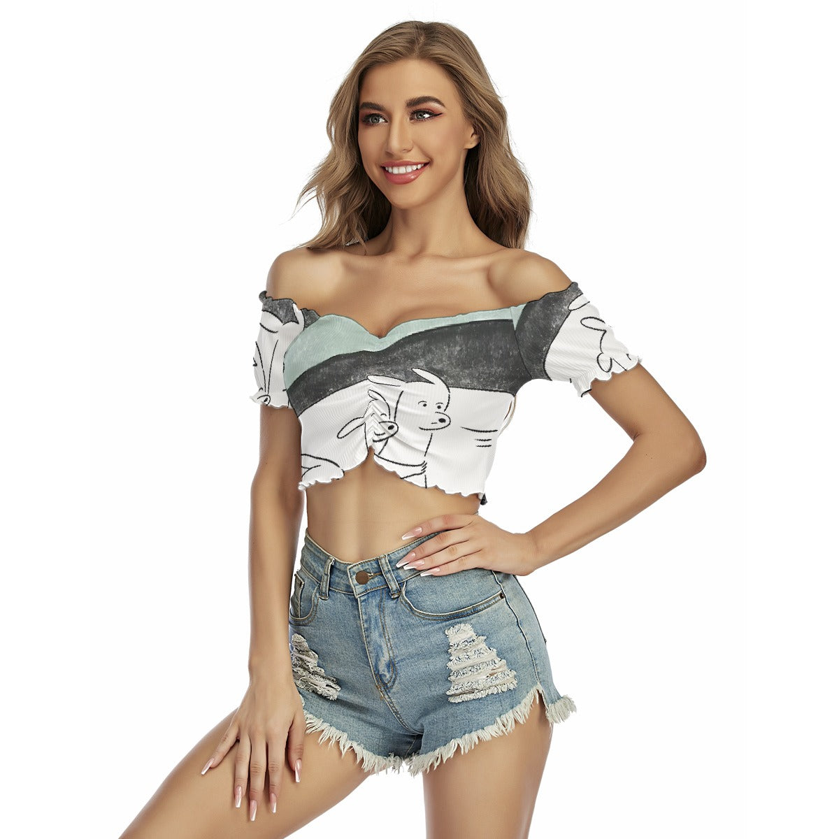 All-Over Print Women's One-shoulder Off-the-navel Short Sleeve T-shirt