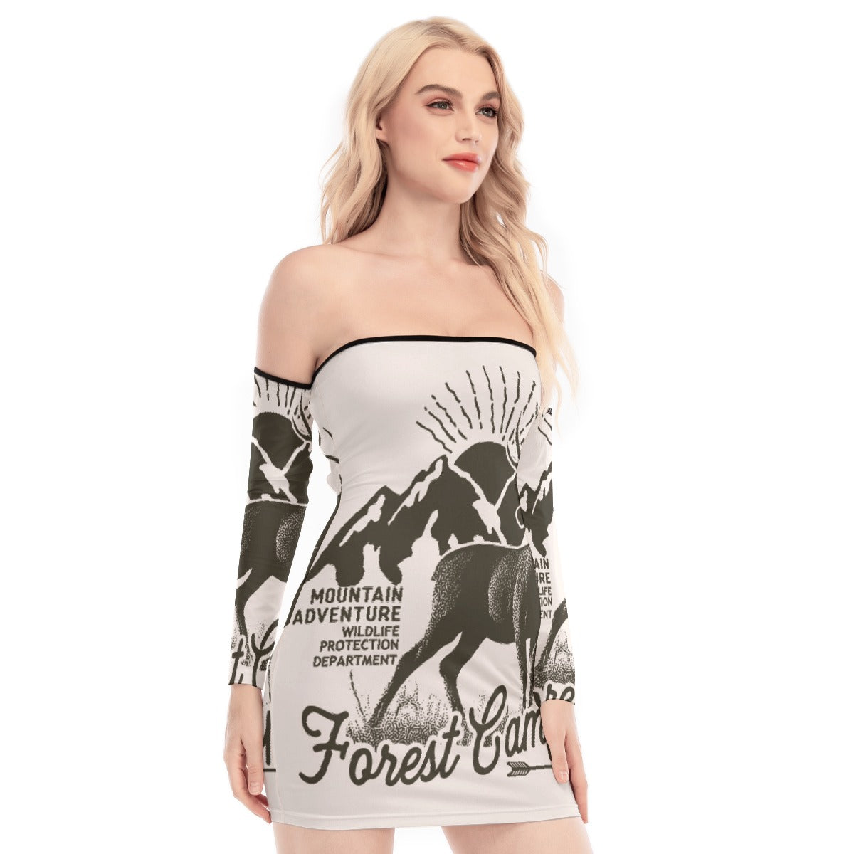 All-Over Print Women's Off-shoulder Back Lace-up Dress