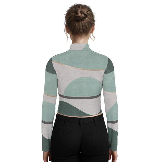 Eco-Friendly All-Over Print Women's Turtleneck T-shirt With Long Sleeve