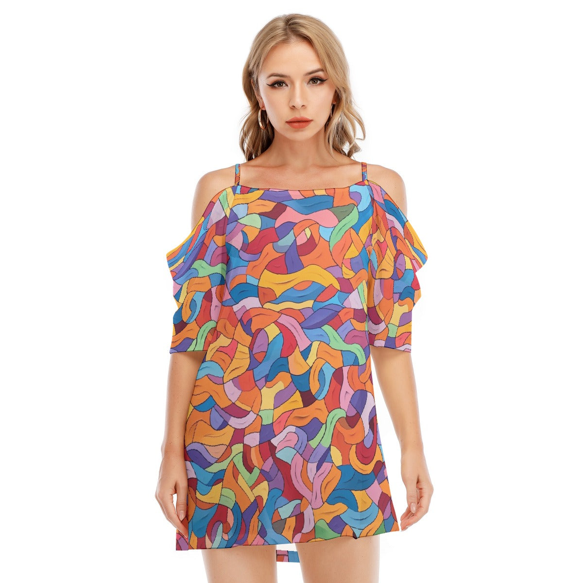 All-Over Print Women's Off-shoulder Cami Dress