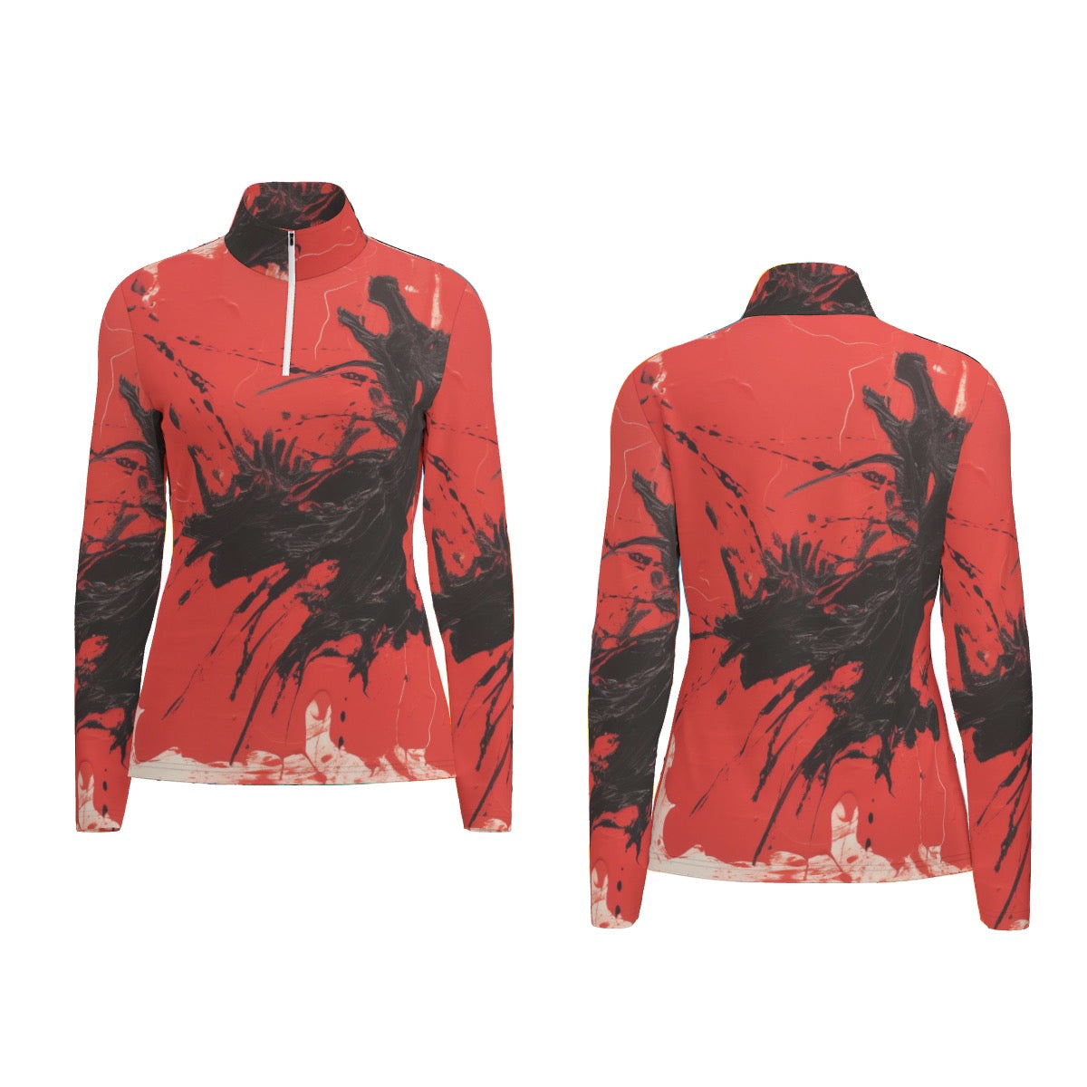 All-Over Print Women's Sports Collar Jersey With Long Sleeve