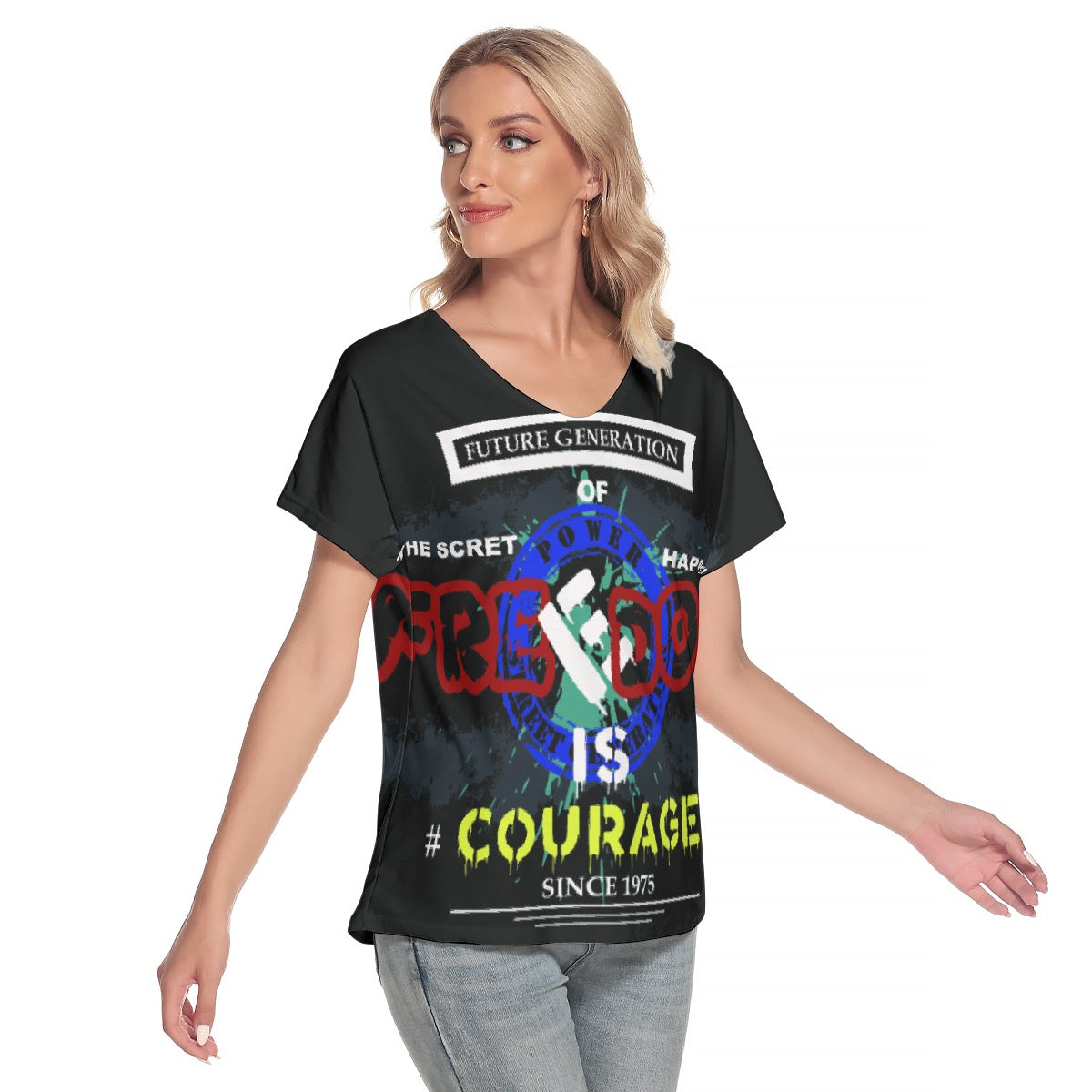 All-Over Print Women's Loose V-neck Short Sleeve T-shirt