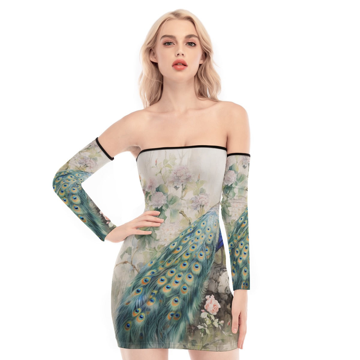 All-Over Print Women's Off-shoulder Back Lace-up Dress