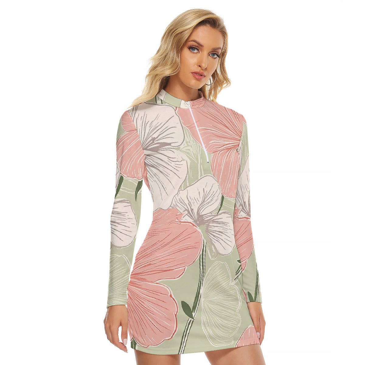 All-Over Print Women's Zip Front Tight Dress