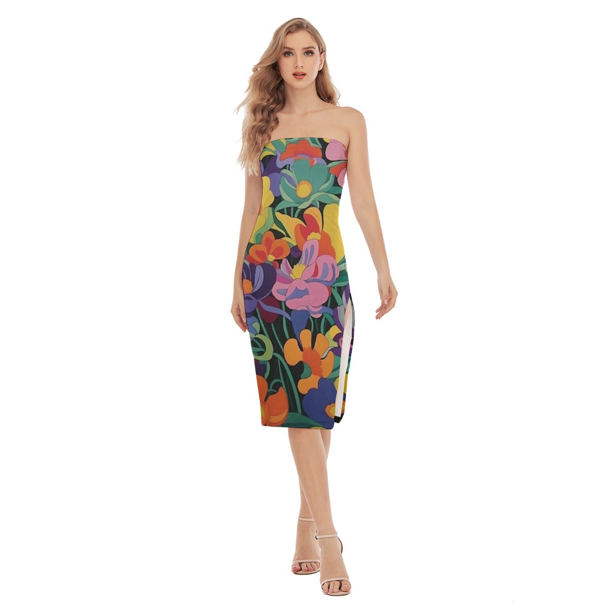 All-Over Print Women's Side Split Tube Top Dress