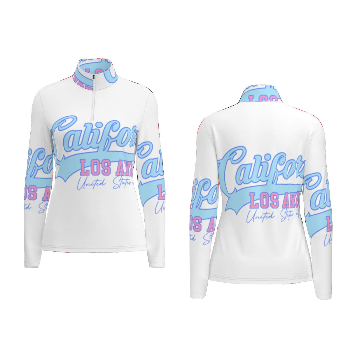 All-Over Print Women's Sports Collar Jersey With Long Sleeve