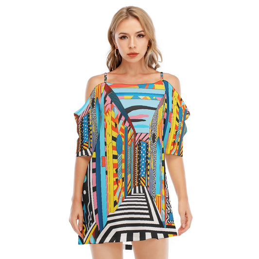 All-Over Print Women's Off-shoulder Cami Dress