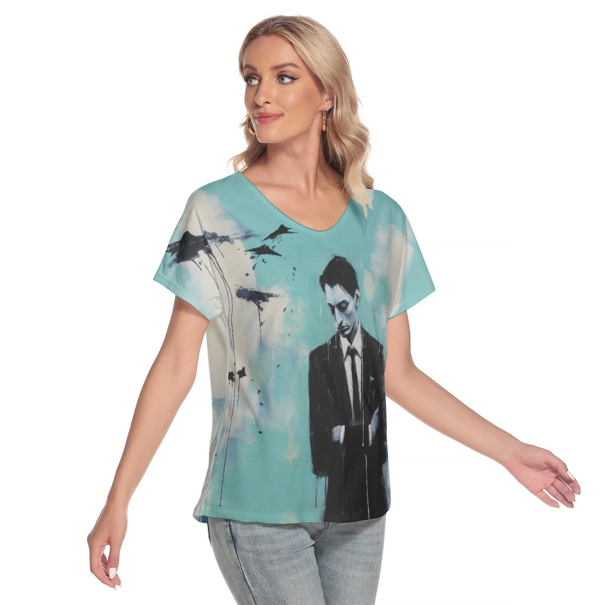 All-Over Print Women's Loose V-neck Short Sleeve T-shirt