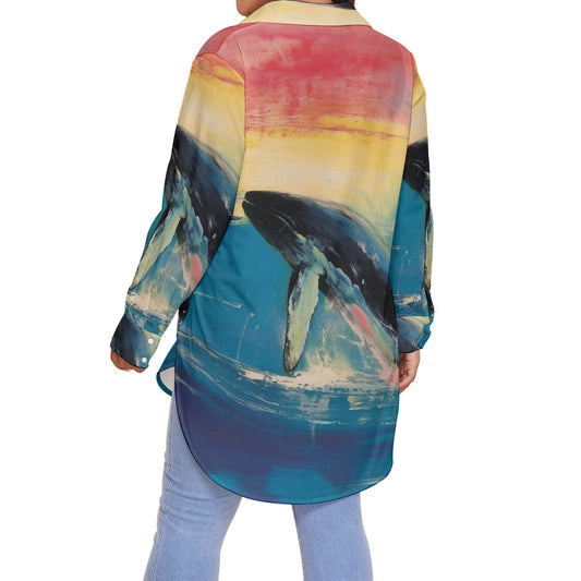 All-Over Print Women's Shirt With Long Sleeve(Plus Size)