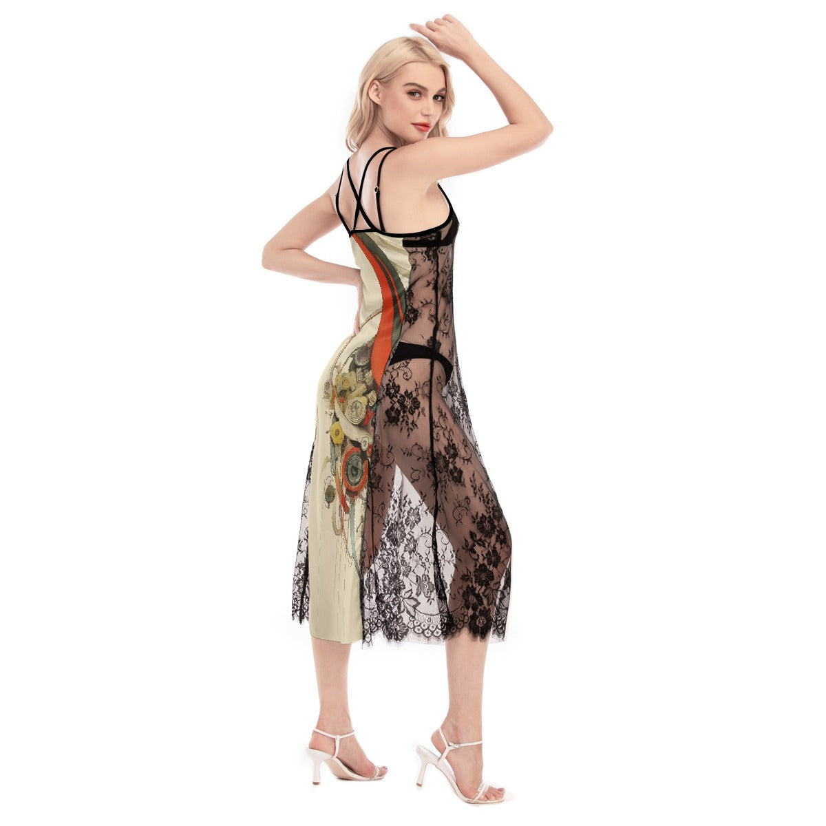 All-Over Print Women's Lace Cami Cross Back Dress