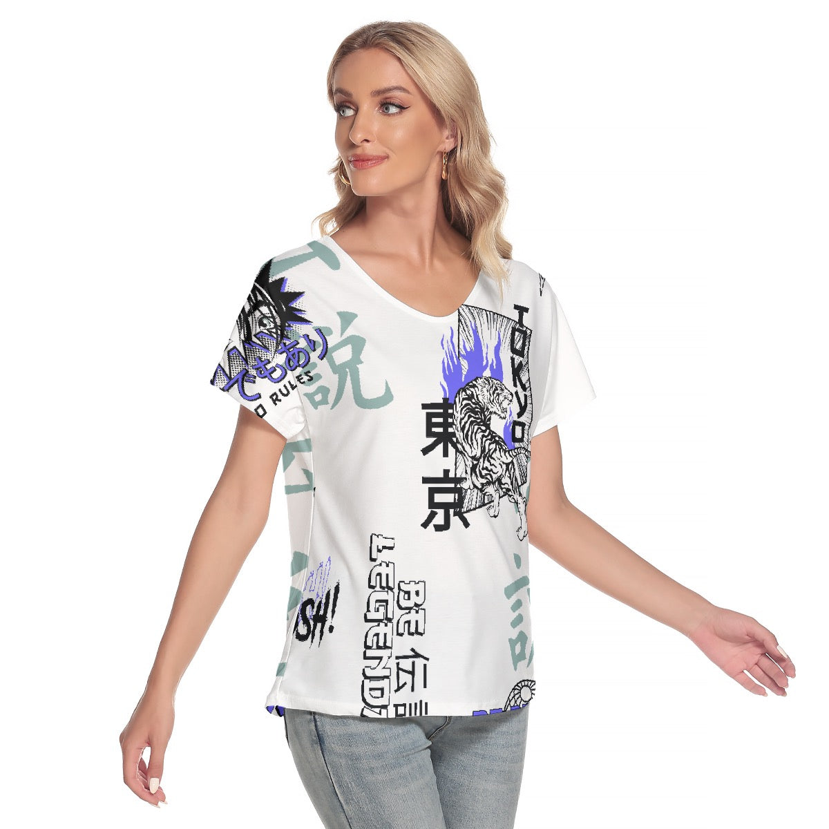 All-Over Print Women's Loose V-neck Short Sleeve T-shirt