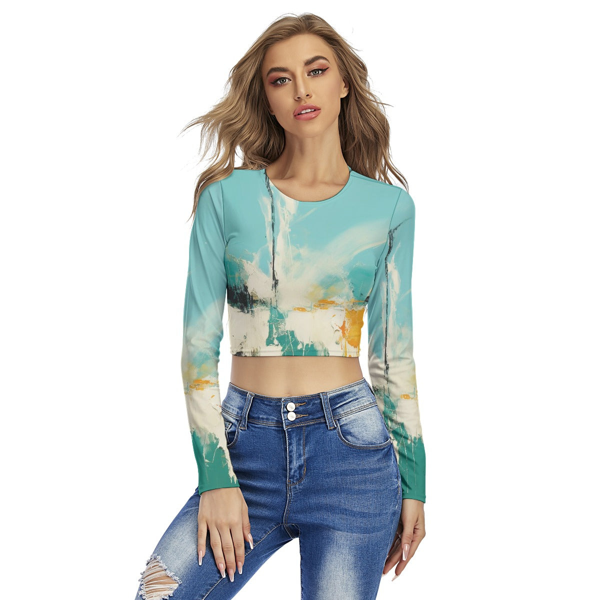 All-Over Print Women's Round Neck Crop Top T-Shirt