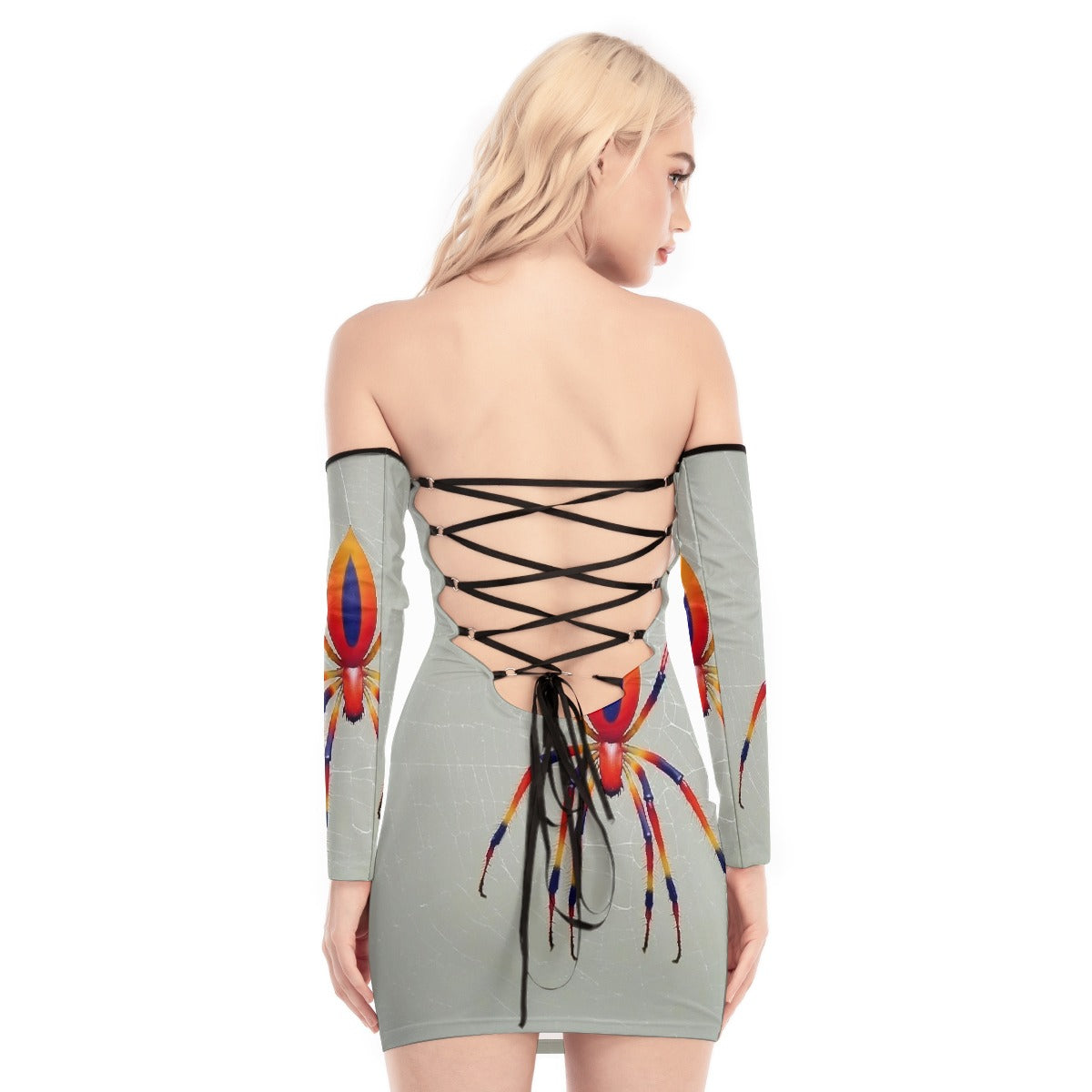 All-Over Print Women's Off-shoulder Back Lace-up Dress