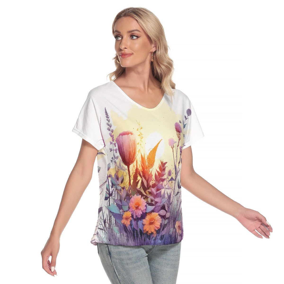 All-Over Print Women's Loose V-neck Short Sleeve T-shirt