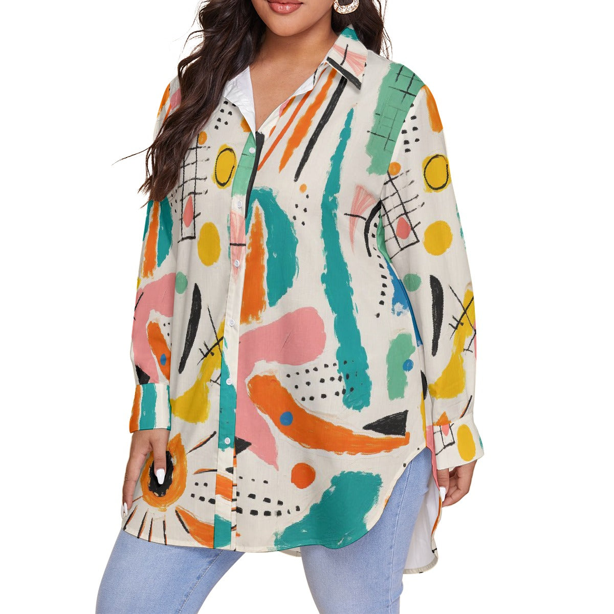 All-Over Print Women's Shirt With Long Sleeve(Plus Size)