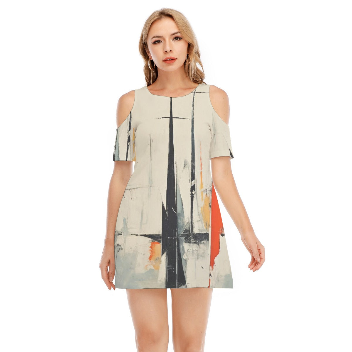 All-Over Print Women's Cold Shoulder Dress | 190GSM Cotton