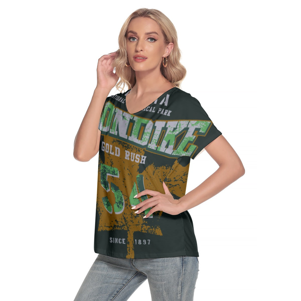 All-Over Print Women's Loose V-neck Short Sleeve T-shirt